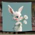 Cute white rabbit holding daisies blanket