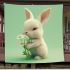 Cute white rabbit holding daisies blanket