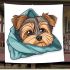 Cute yorkshire terrier dog peeking blanket