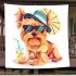 Cute yorkshire terrier wearing summer blanket