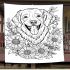 Golden retriever surrounded by flowers coloring blanket