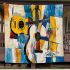 Guitar and wine glass abstract painting with lines blanket