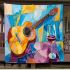 Guitar and wine glass cubism style painting blanket