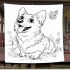 Happy corgi with a butterfly on its nose in the garden blanket