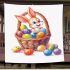Happy easter bunny with colorful eggs in a basket isolated blanket