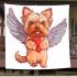 Kawaii valentine yorkie with angel wings holding heart blanket