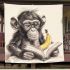 Monkey funny and book and banana by children's blanket