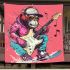 Monkey wearing hat and skiing with electric guitar blanket