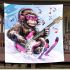 Monkey wearing sunglasses skiing with electric guitar blanket