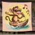 Monkey wearing sunglasses surfing with coconuts blanket