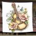 Music note and guitar and yellow bee and rose flowers with green leaf blanket