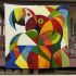 Parrot in the style of abstract cubism blanket