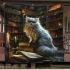 Persian cat in magical enchanted libraries blanket