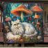 Persian cat in whimsical mushroom forests blanket