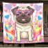 Pug puppy with pink heart sunglasses blanket