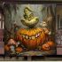 Pumpkin grinchy smile and birds big mushroom 3d blanket