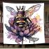 Queen bee with a crown sitting on a flower blanket