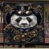 Steampunk panda with top hat and monocle holding golden gears blanket