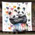 Two cute pandas hugging surrounded colorful hearts blanket