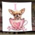 Valentine teacup chihuahua in pink and brown blanket