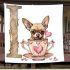 Valentine teacup chihuahua in pink and brown with candy hearts blanket