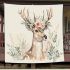 Watercolor deer with a floral crown and antlers blanket