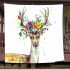 Watercolor deer with colorful flower crown blanket