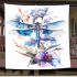 Watercolor dragonfly among flowers blanket