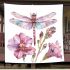 Watercolor dragonfly and pink flowers blanket