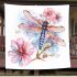 Watercolor dragonfly and pink flowers blanket