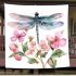 Watercolor dragonfly and pink flowers blanket