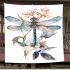 Watercolor dragonfly flowers and leaves blanket