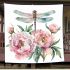 Watercolor dragonfly perched on pink peonies blanket