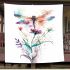 Watercolor dragonfly sitting on flower blanket
