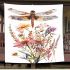 Watercolor dragonlfly perched on top of flowers blanket