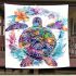 Watercolor sea turtle with a colorful mandala pattern blanket