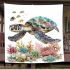 Watercolor sea turtle with coral reef and fish blanket
