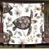 Watercolor sea turtle with flowers and leaves blanket