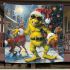 Yellow grinchy with black sunglass and dancing santaclaus blanket