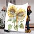 A watercolor illustration of dragonfly with sunflowers blanket