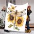 A watercolor illustration of dragonfly with sunflowers blanket