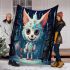 Adorable kitten in snowy forest blanket