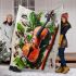 Ants and music notes and violin with green leaves blanket