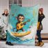 Baby monkey surfs with guitar and musical notes blanket