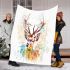 Beautiful deer head watercolor splashes of paint blanket