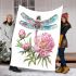 Beautiful elegant colorful dragonfly with pink peonies blanket