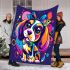 Colorful cute cartoon dog with bow blanket