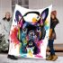 Colorful cute french bulldog with headphones blanket