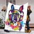 Colorful french bulldog with headphones blanket