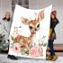 Cute baby deer with flowers in pastel colors blanket